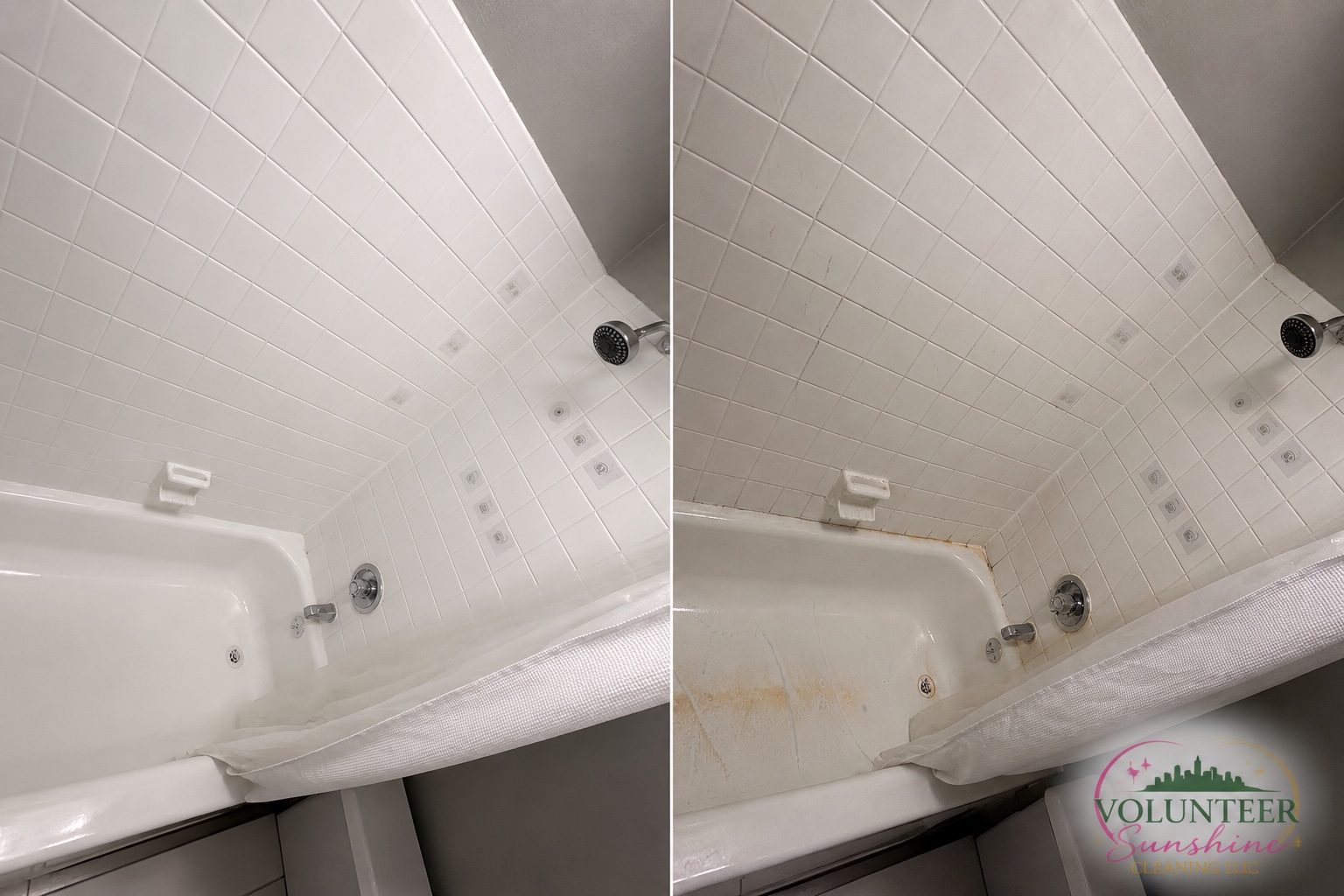 Bathtub before and after professional cleaning